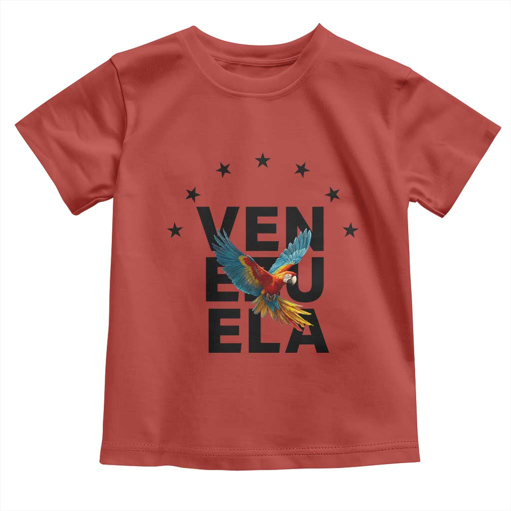 Venezuela Pride Flying Macaw Toddler T Shirt Ara Macao Guacamaya Venezuelan Pride Tropical Bird TS02 Red Print Your Wear