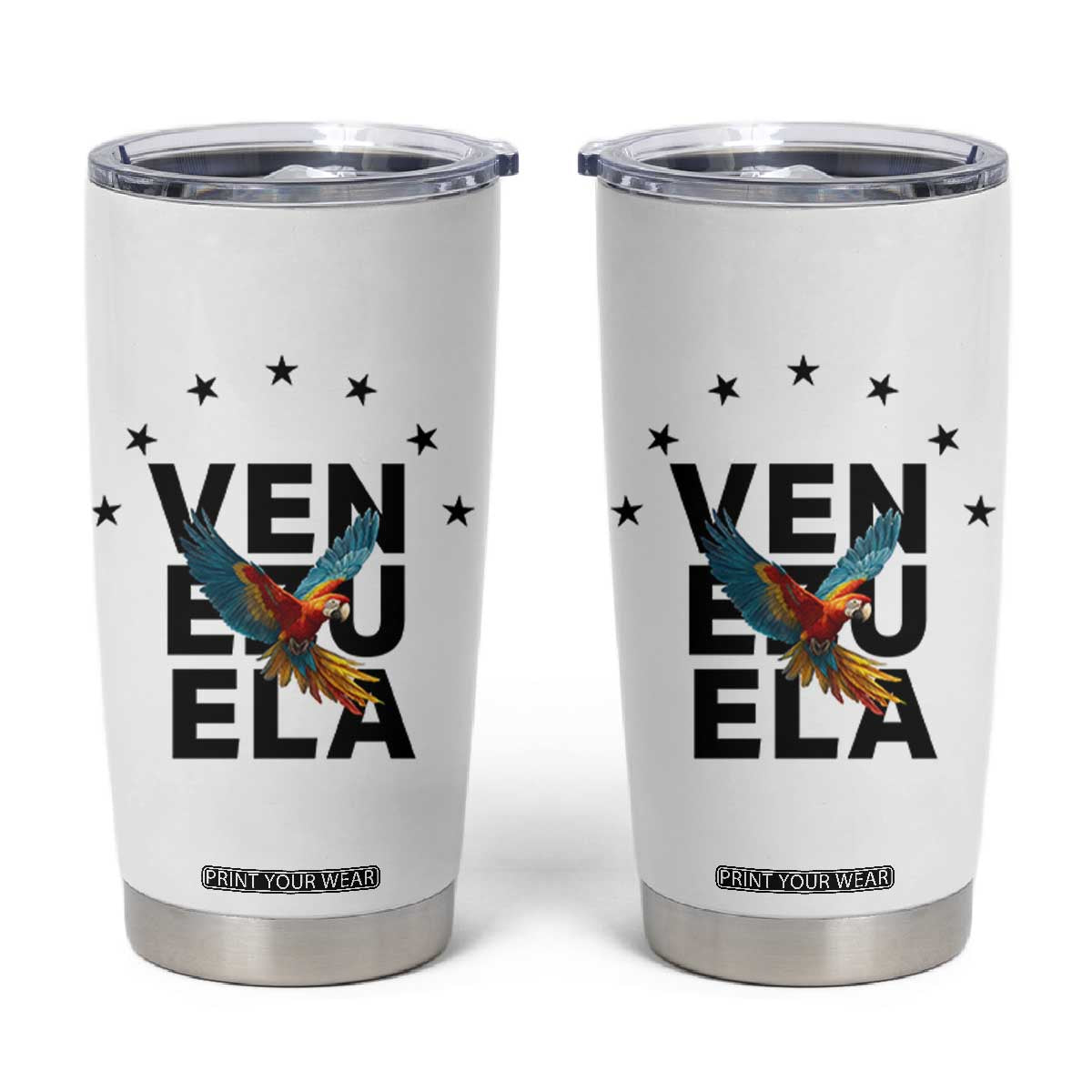 Venezuela Pride Flying Macaw Tumbler Cup Ara Macao Guacamaya Venezuelan Pride Tropical Bird TS02 White Print Your Wear