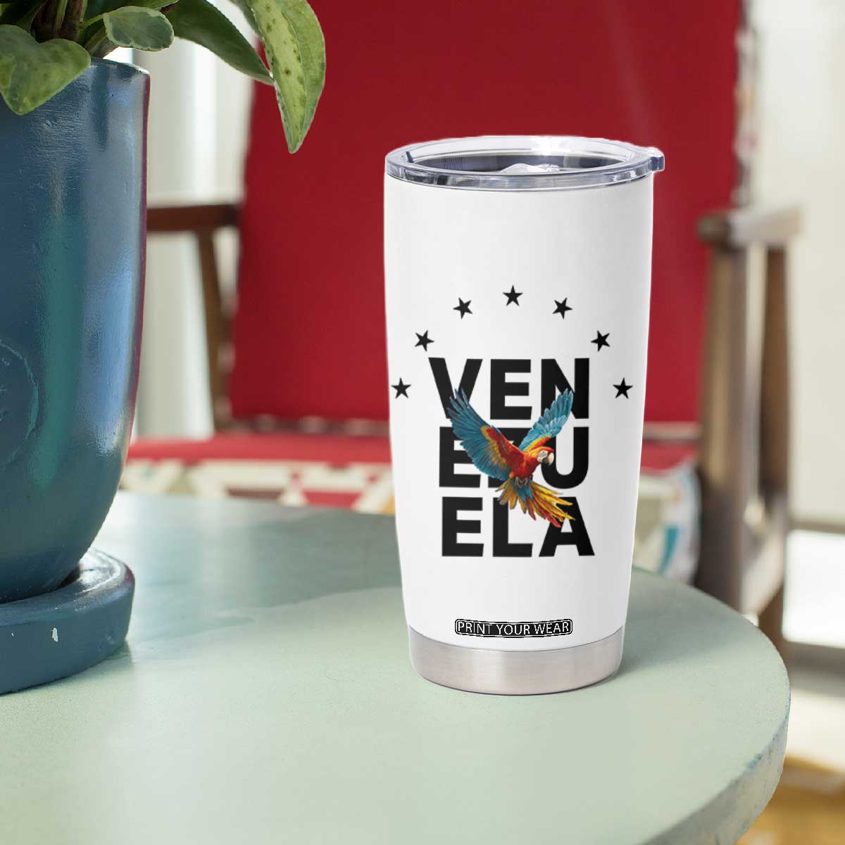 Venezuela Pride Flying Macaw Tumbler Cup Ara Macao Guacamaya Venezuelan Pride Tropical Bird TS02 Print Your Wear