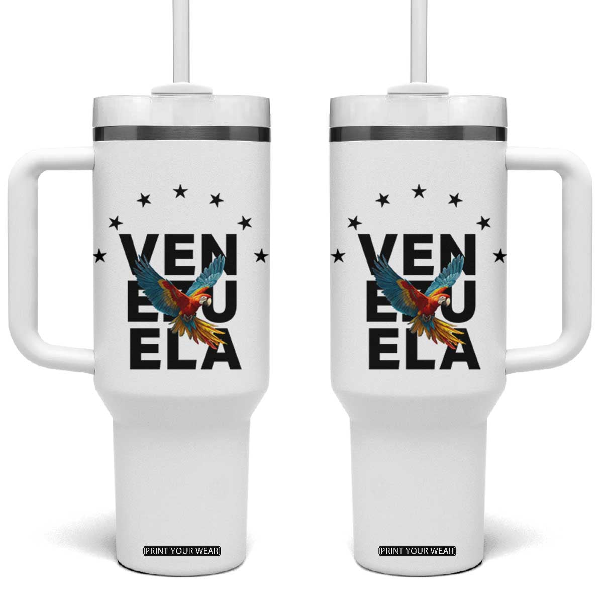 Venezuela Pride Flying Macaw Tumbler With Handle Ara Macao Guacamaya Venezuelan Pride Tropical Bird TS02 One Size: 40 oz White Print Your Wear
