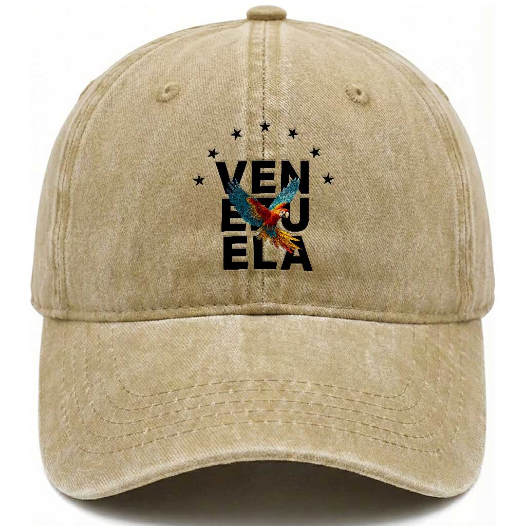 Venezuela Pride Flying Macaw Washed Cotton Baseball Cap Ara Macao Guacamaya Venezuelan Pride Tropical Bird TS02 Print Your Wear