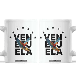 Venezuela Pride Flying Macaw Coffee Mug Ara Macao Guacamaya Venezuelan Pride Tropical Bird TS02 White Print Your Wear