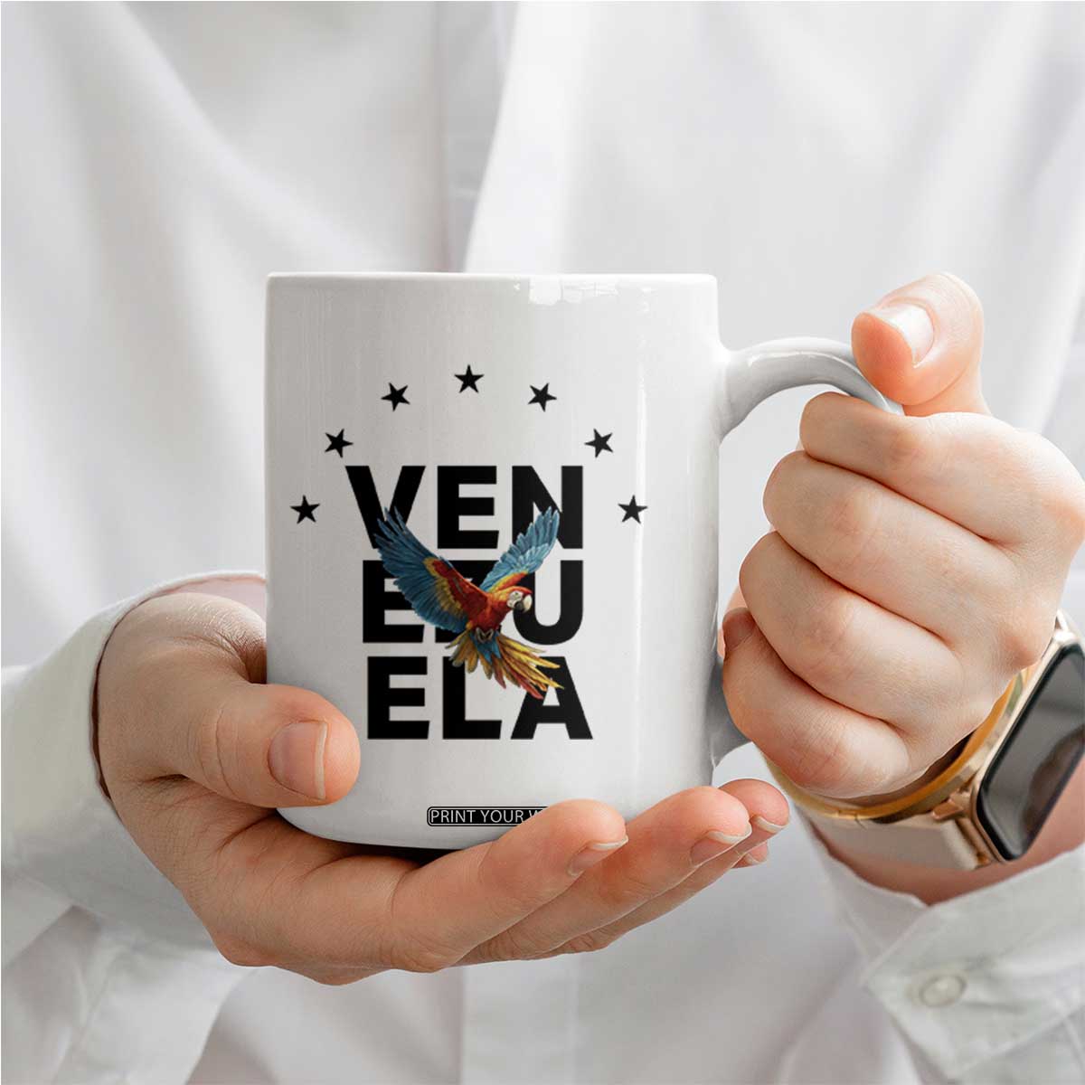Venezuela Pride Flying Macaw Coffee Mug Ara Macao Guacamaya Venezuelan Pride Tropical Bird TS02 Print Your Wear