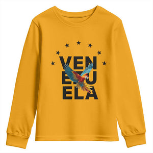 Venezuela Pride Flying Macaw Youth Sweatshirt Ara Macao Guacamaya Venezuelan Pride Tropical Bird TS02 Gold Print Your Wear