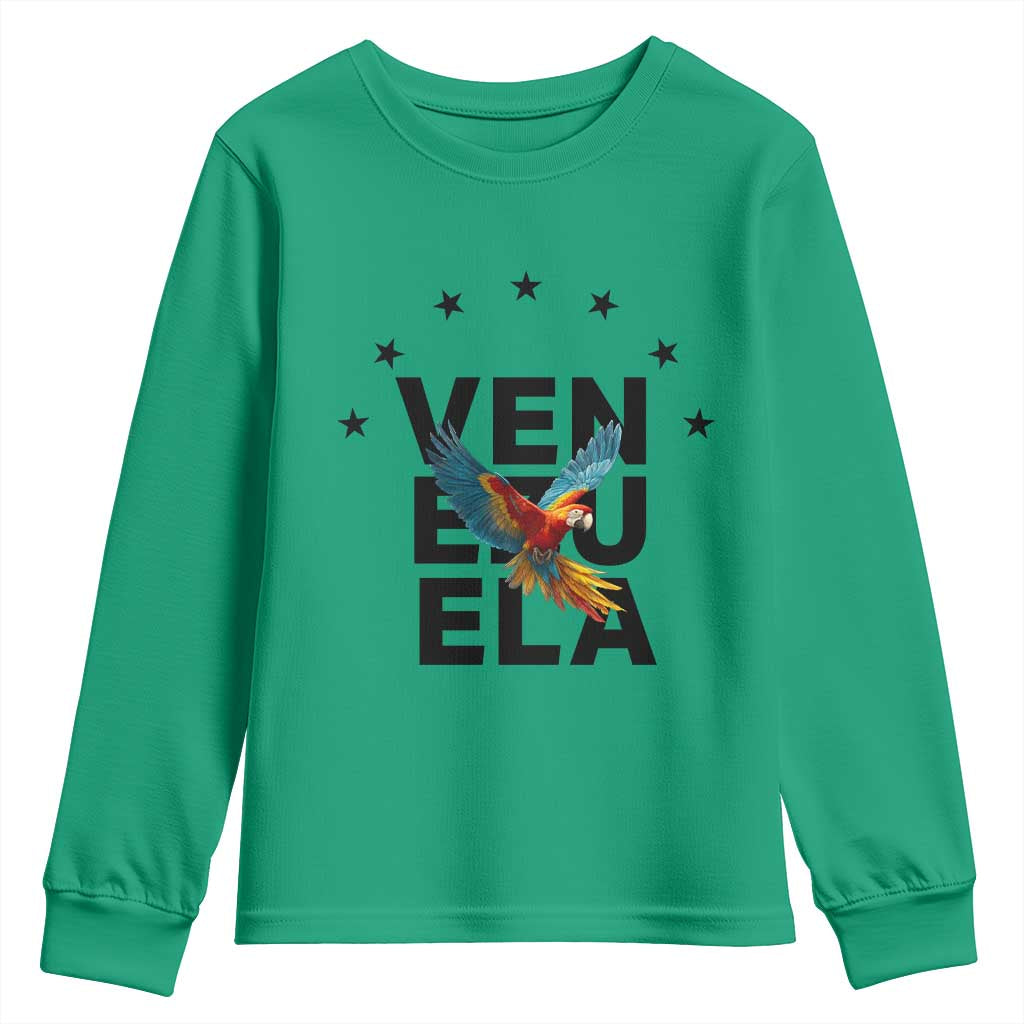 Venezuela Pride Flying Macaw Youth Sweatshirt Ara Macao Guacamaya Venezuelan Pride Tropical Bird TS02 Irish Green Print Your Wear