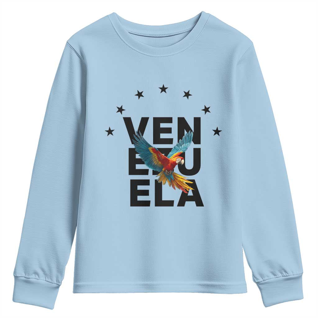 Venezuela Pride Flying Macaw Youth Sweatshirt Ara Macao Guacamaya Venezuelan Pride Tropical Bird TS02 Light Blue Print Your Wear