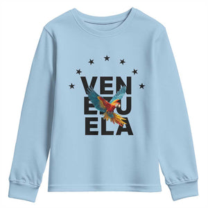 Venezuela Pride Flying Macaw Youth Sweatshirt Ara Macao Guacamaya Venezuelan Pride Tropical Bird TS02 Light Blue Print Your Wear