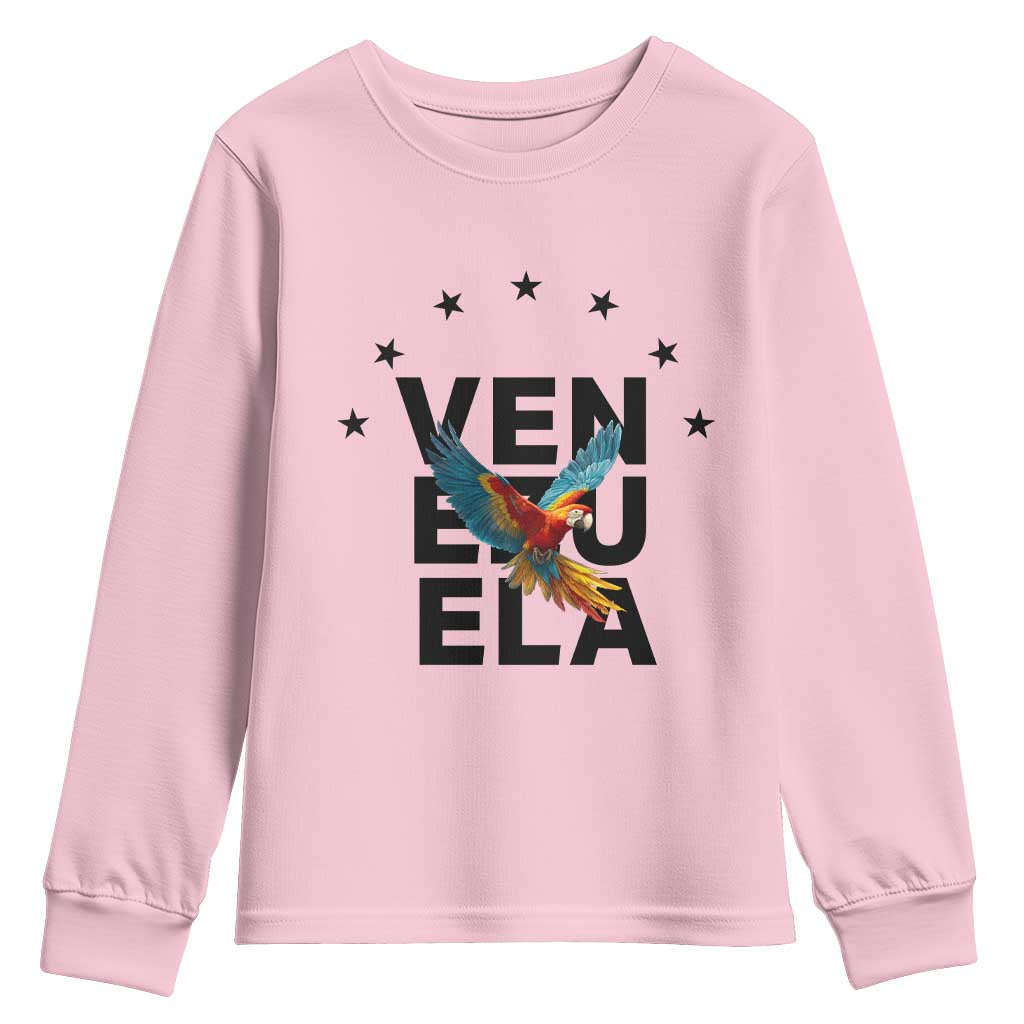 Venezuela Pride Flying Macaw Youth Sweatshirt Ara Macao Guacamaya Venezuelan Pride Tropical Bird TS02 Light Pink Print Your Wear