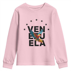 Venezuela Pride Flying Macaw Youth Sweatshirt Ara Macao Guacamaya Venezuelan Pride Tropical Bird TS02 Light Pink Print Your Wear