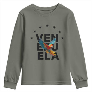 Venezuela Pride Flying Macaw Youth Sweatshirt Ara Macao Guacamaya Venezuelan Pride Tropical Bird TS02 Military Green Print Your Wear