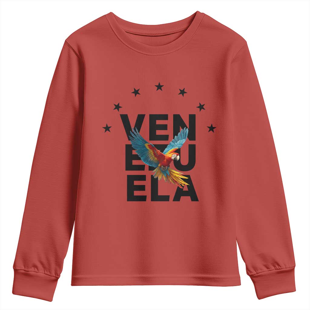 Venezuela Pride Flying Macaw Youth Sweatshirt Ara Macao Guacamaya Venezuelan Pride Tropical Bird TS02 Red Print Your Wear
