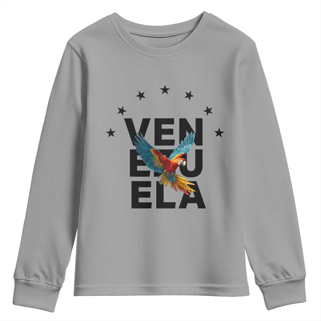 Venezuela Pride Flying Macaw Youth Sweatshirt Ara Macao Guacamaya Venezuelan Pride Tropical Bird TS02 Sport Gray Print Your Wear