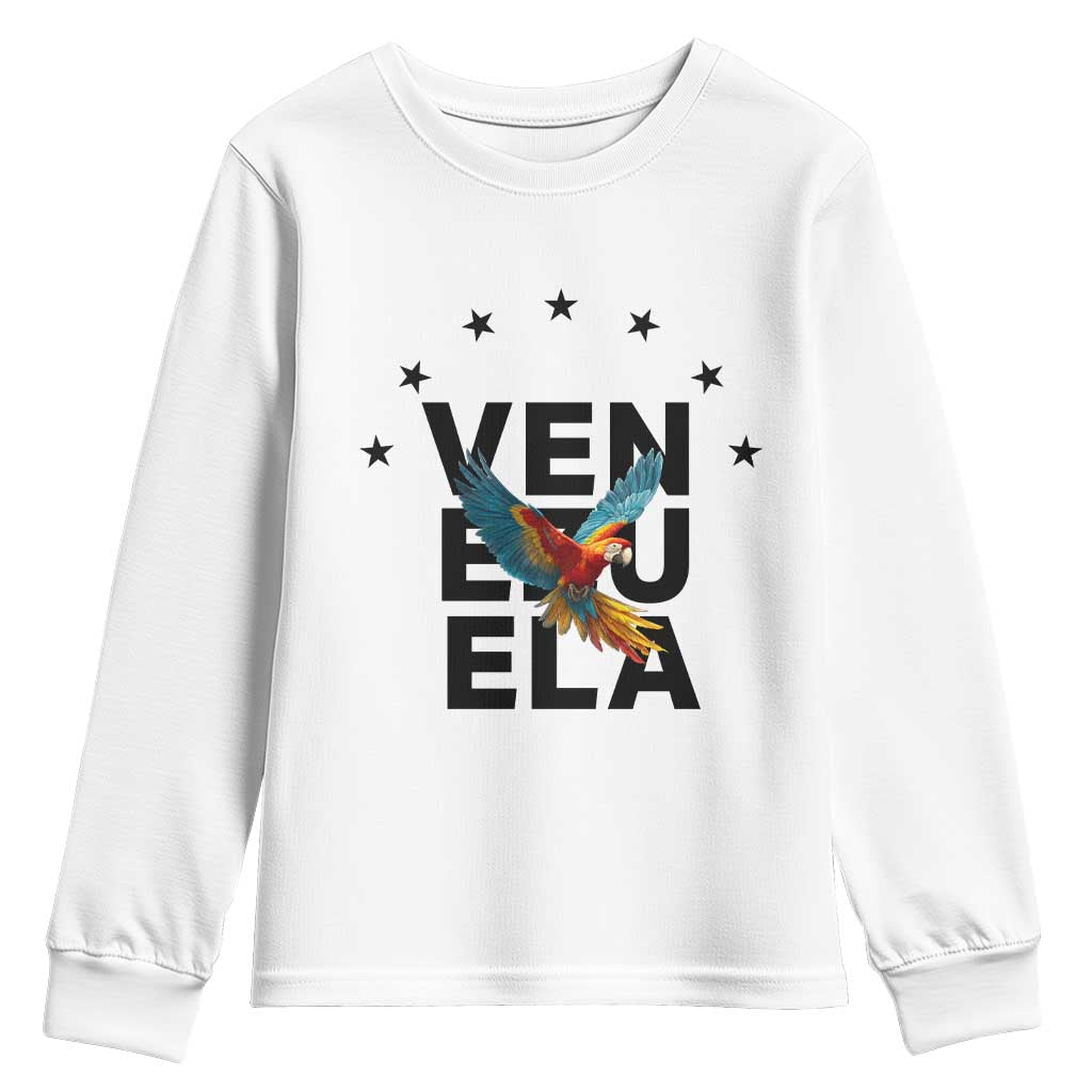 Venezuela Pride Flying Macaw Youth Sweatshirt Ara Macao Guacamaya Venezuelan Pride Tropical Bird TS02 White Print Your Wear