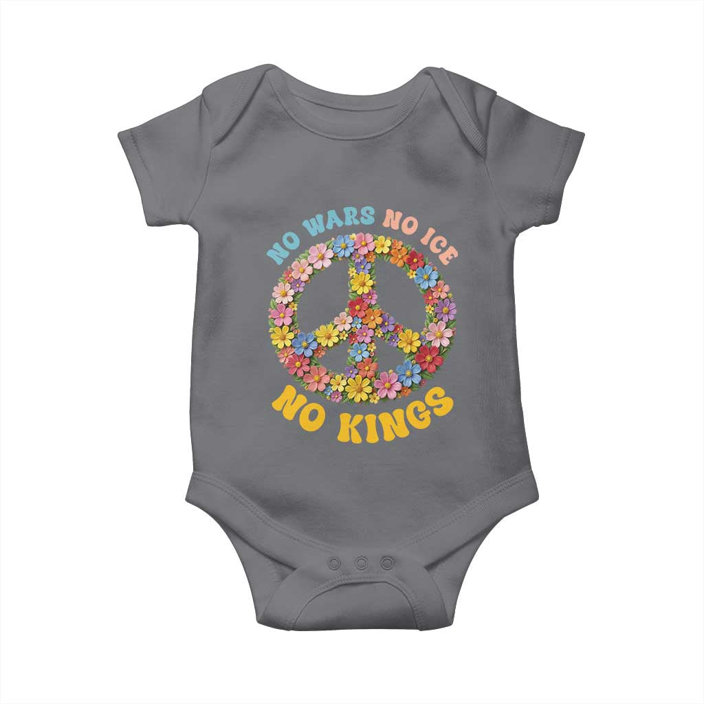 No Wars No Ice No Kings Retro Flower Baby Onesie Hippie Floral Peace Sign Social Justice Anti War Protest TS02 Charcoal Print Your Wear
