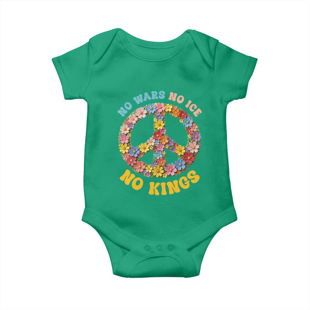 No Wars No Ice No Kings Retro Flower Baby Onesie Hippie Floral Peace Sign Social Justice Anti War Protest TS02 Irish Green Print Your Wear