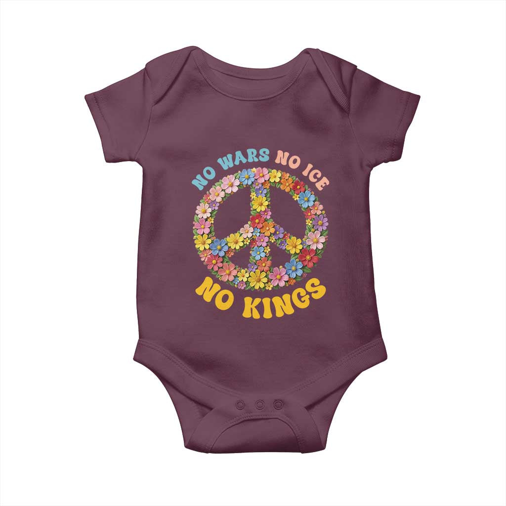 No Wars No Ice No Kings Retro Flower Baby Onesie Hippie Floral Peace Sign Social Justice Anti War Protest TS02 Maroon Print Your Wear