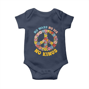 No Wars No Ice No Kings Retro Flower Baby Onesie Hippie Floral Peace Sign Social Justice Anti War Protest TS02 Navy Print Your Wear