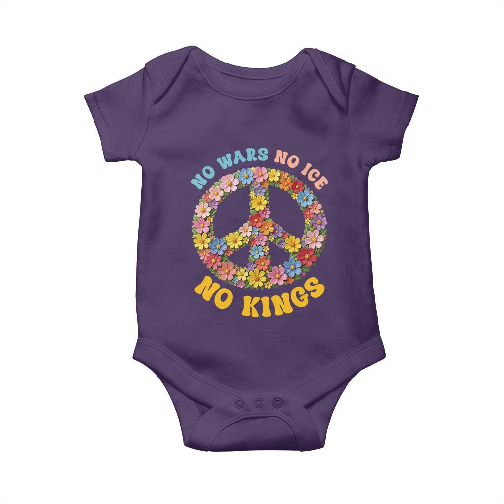 No Wars No Ice No Kings Retro Flower Baby Onesie Hippie Floral Peace Sign Social Justice Anti War Protest TS02 Purple Print Your Wear