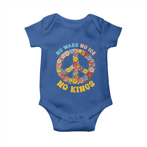 No Wars No Ice No Kings Retro Flower Baby Onesie Hippie Floral Peace Sign Social Justice Anti War Protest TS02 Royal Blue Print Your Wear