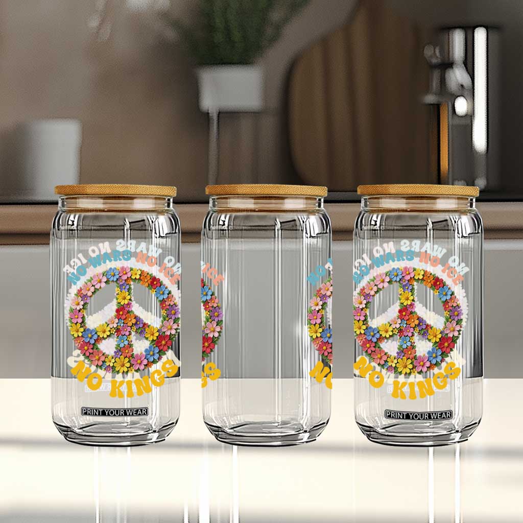 No Wars No Ice No Kings Retro Flower Glass Can Hippie Floral Peace Sign Social Justice Anti War Protest TS02 Print Your Wear