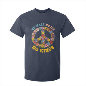 No Wars No Ice No Kings Retro Flower T Shirt For Kid Hippie Floral Peace Sign Social Justice Anti War Protest TS02 Navy Print Your Wear