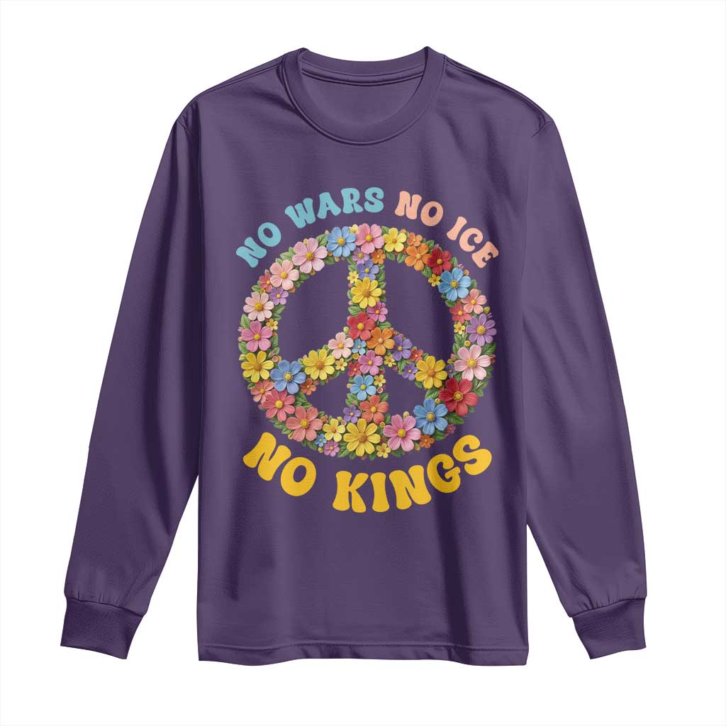 No Wars No Ice No Kings Retro Flower Long Sleeve Shirt Hippie Floral Peace Sign Social Justice Anti War Protest TS02 Purple Print Your Wear