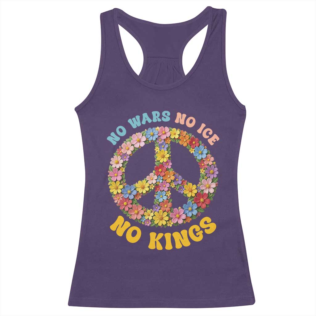 No Wars No Ice No Kings Retro Flower Racerback Tank Top Hippie Floral Peace Sign Social Justice Anti War Protest TS02 Purple Print Your Wear