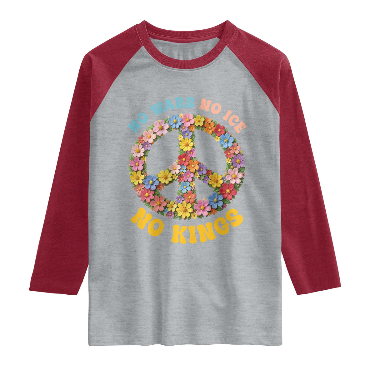 No Wars No Ice No Kings Retro Flower Raglan Shirt Hippie Floral Peace Sign Social Justice Anti War Protest TS02 Heather Gray Heather Red Print Your Wear