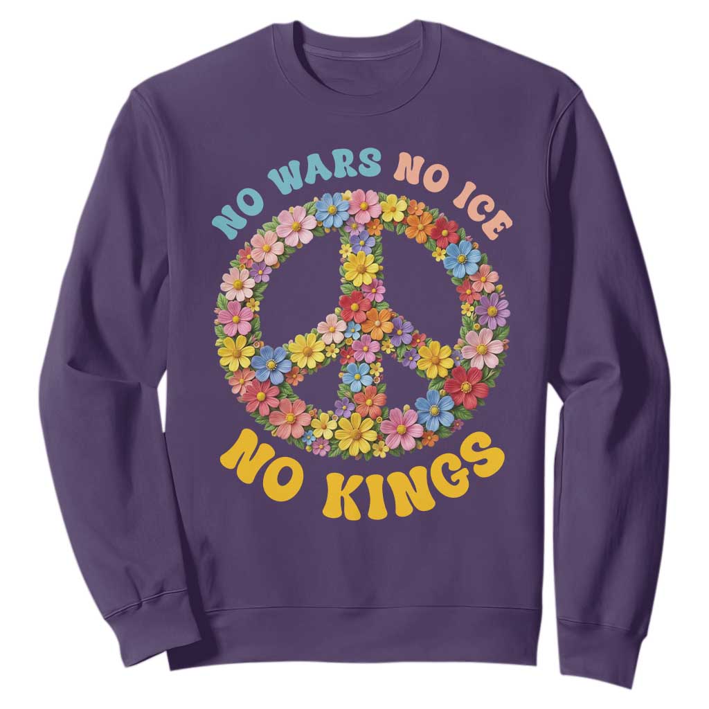 No Wars No Ice No Kings Retro Flower Sweatshirt Hippie Floral Peace Sign Social Justice Anti War Protest TS02 Purple Print Your Wear