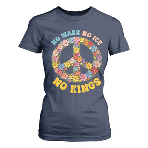 No Wars No Ice No Kings Retro Flower T Shirt For Women Hippie Floral Peace Sign Social Justice Anti War Protest TS02 Navy Print Your Wear