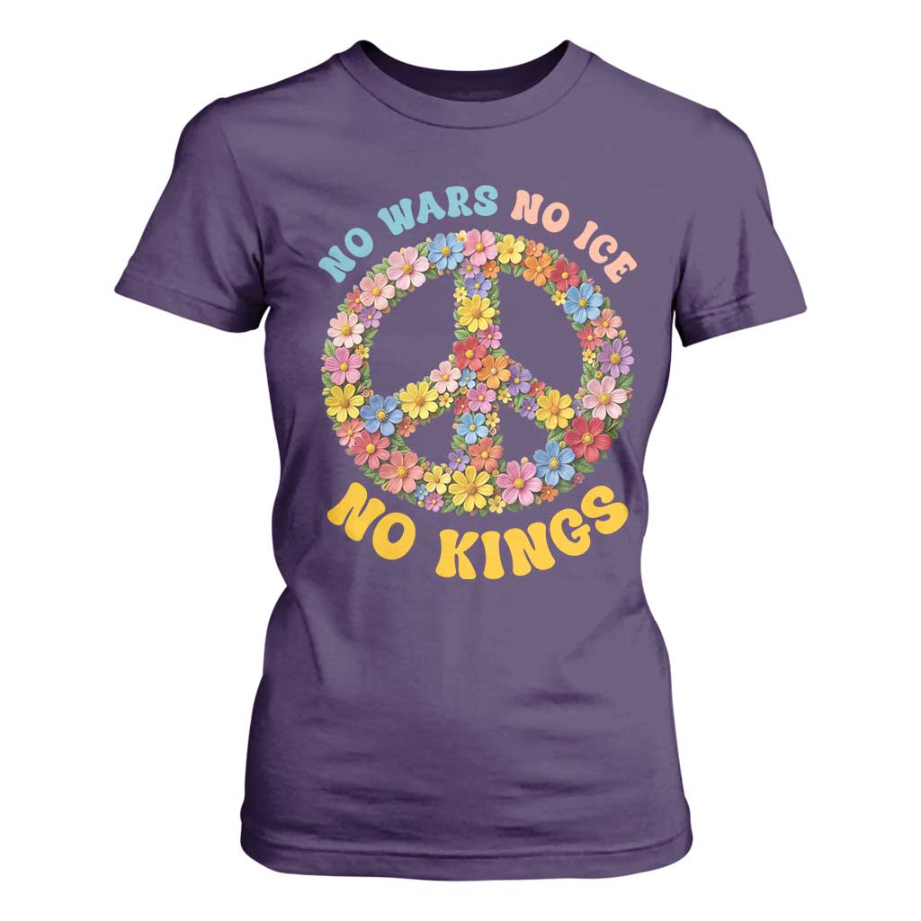 No Wars No Ice No Kings Retro Flower T Shirt For Women Hippie Floral Peace Sign Social Justice Anti War Protest TS02 Purple Print Your Wear