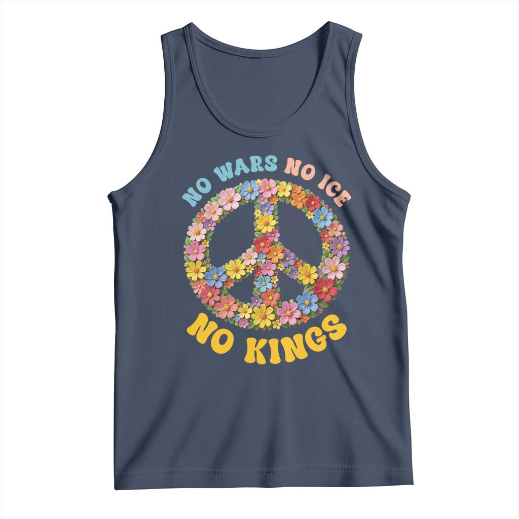 No Wars No Ice No Kings Retro Flower Tank Top Hippie Floral Peace Sign Social Justice Anti War Protest TS02 Navy Print Your Wear