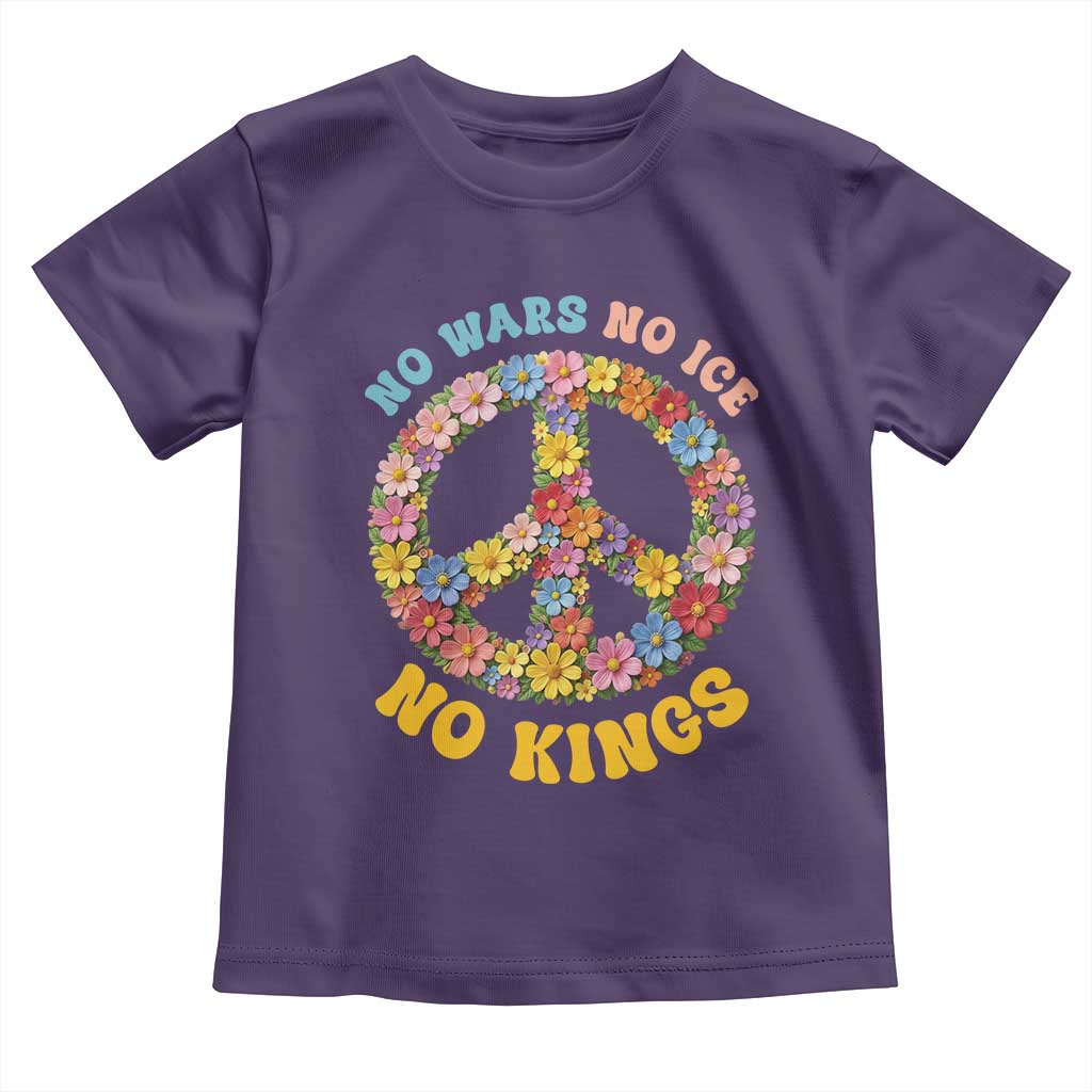 No Wars No Ice No Kings Retro Flower Toddler T Shirt Hippie Floral Peace Sign Social Justice Anti War Protest TS02 Purple Print Your Wear
