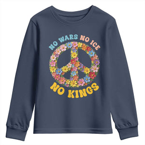 No Wars No Ice No Kings Retro Flower Youth Sweatshirt Hippie Floral Peace Sign Social Justice Anti War Protest TS02 Navy Print Your Wear