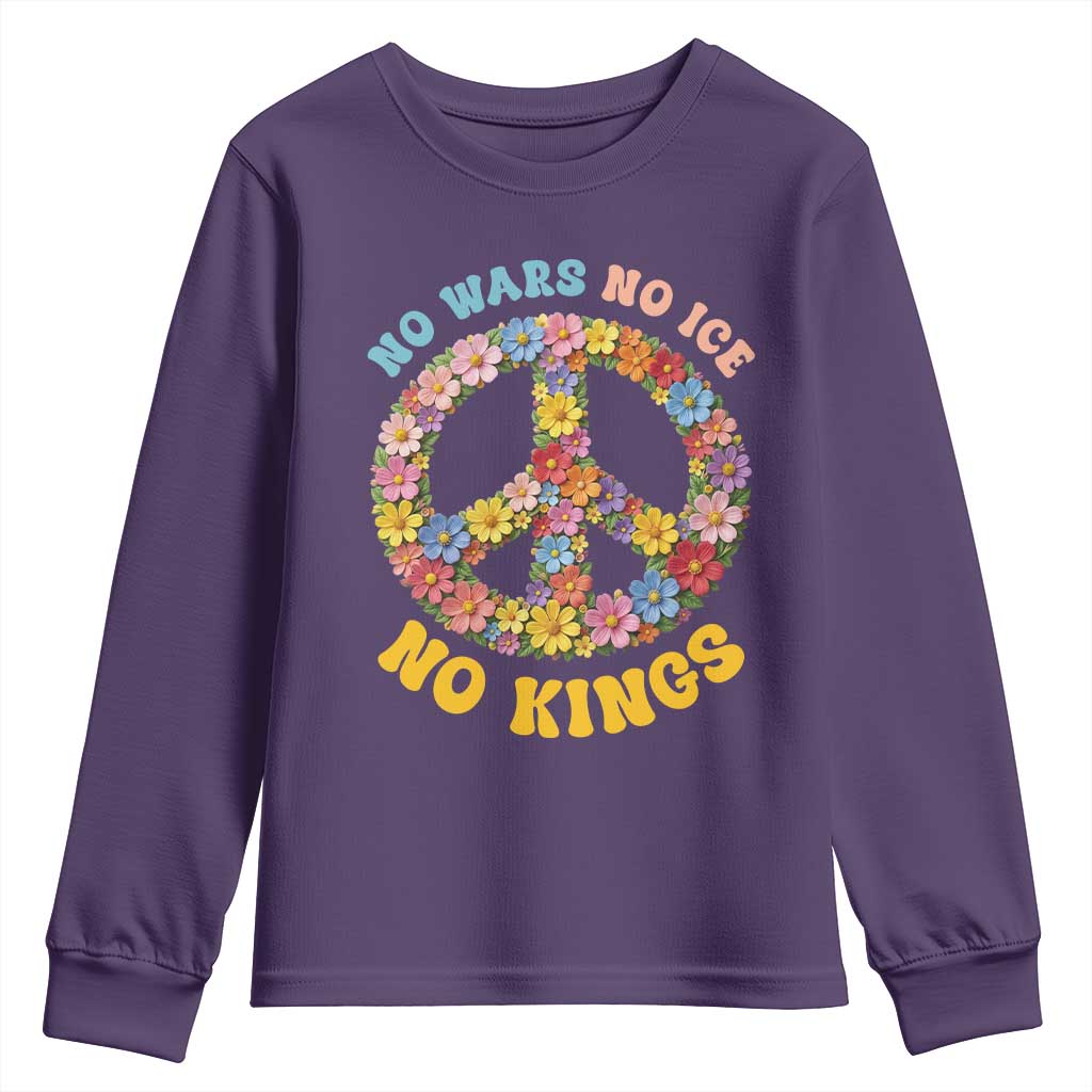 No Wars No Ice No Kings Retro Flower Youth Sweatshirt Hippie Floral Peace Sign Social Justice Anti War Protest TS02 Purple Print Your Wear