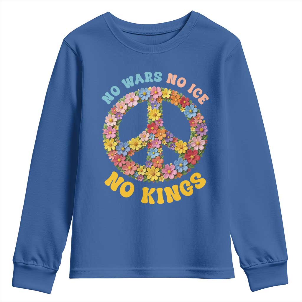 No Wars No Ice No Kings Retro Flower Youth Sweatshirt Hippie Floral Peace Sign Social Justice Anti War Protest TS02 Royal Blue Print Your Wear