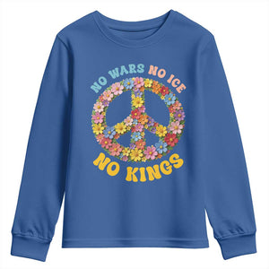 No Wars No Ice No Kings Retro Flower Youth Sweatshirt Hippie Floral Peace Sign Social Justice Anti War Protest TS02 Royal Blue Print Your Wear