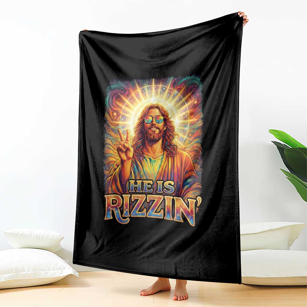 Funny Christian Easter He Is Rizzin Throw Blanket Trendy Jesus Humor with Sunglasses Faith Based Meme Gift TS02 Print Your Wear