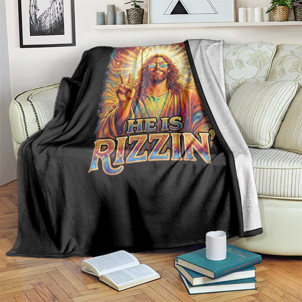 Funny Christian Easter He Is Rizzin Throw Blanket Trendy Jesus Humor with Sunglasses Faith Based Meme Gift TS02 Print Your Wear