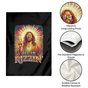 Funny Christian Easter He Is Rizzin Garden Flag Trendy Jesus Humor with Sunglasses Faith Based Meme Gift TS02 Print Your Wear