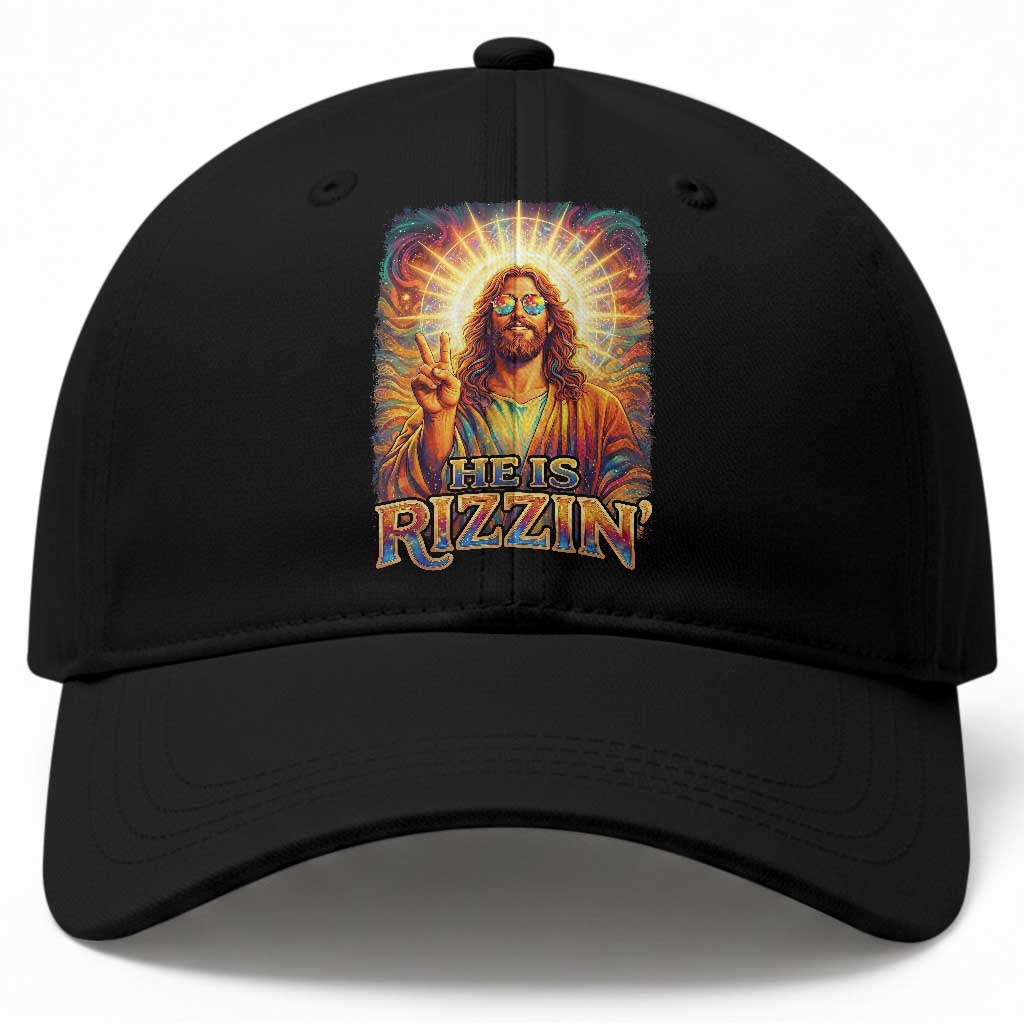 Funny Christian Easter He Is Rizzin Baseball Cap Trendy Jesus Humor with Sunglasses Faith Based Meme Gift