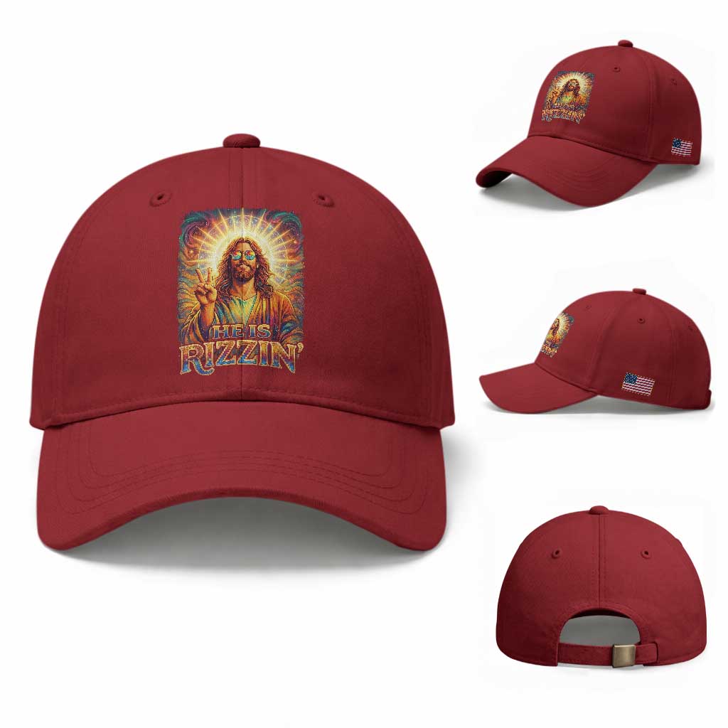 Funny Christian Easter He Is Rizzin Baseball Cap Trendy Jesus Humor with Sunglasses Faith Based Meme Gift