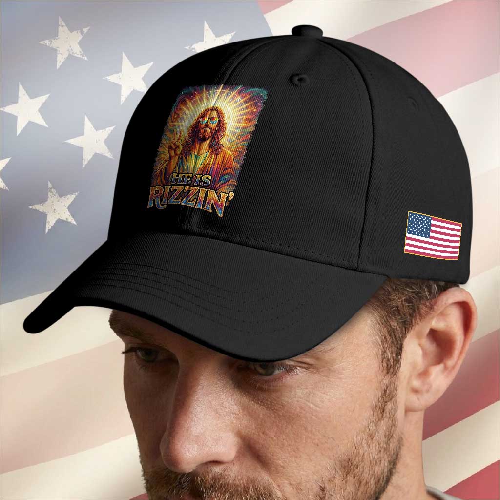 Funny Christian Easter He Is Rizzin Baseball Cap Trendy Jesus Humor with Sunglasses Faith Based Meme Gift