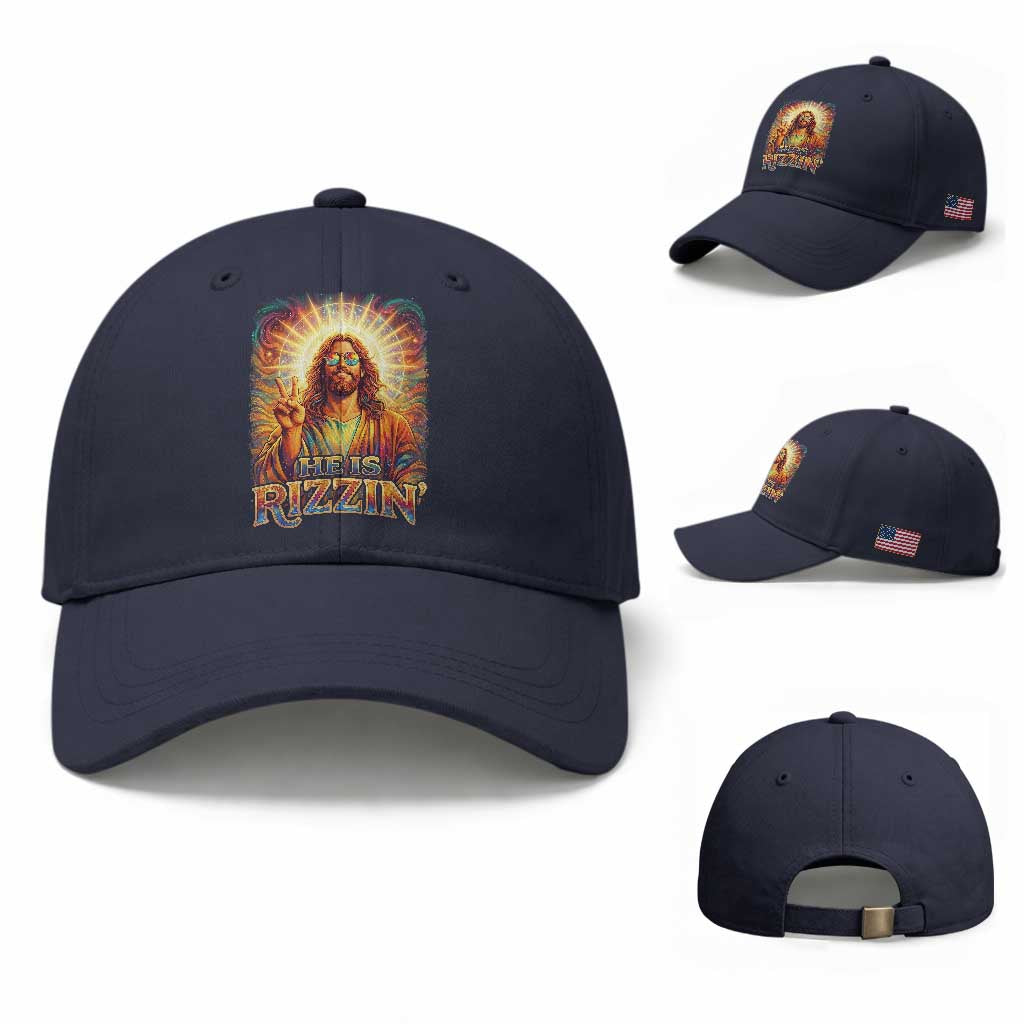 Funny Christian Easter He Is Rizzin Baseball Cap Trendy Jesus Humor with Sunglasses Faith Based Meme Gift