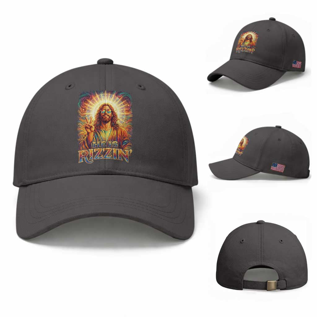 Funny Christian Easter He Is Rizzin Baseball Cap Trendy Jesus Humor with Sunglasses Faith Based Meme Gift
