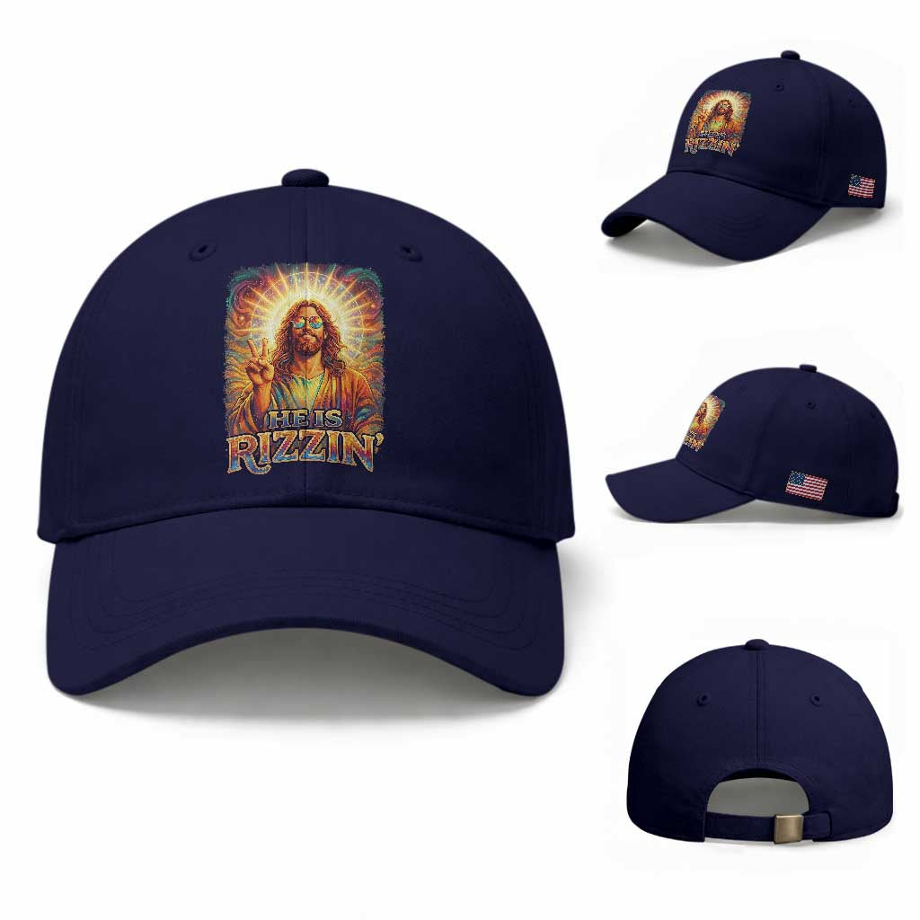 Funny Christian Easter He Is Rizzin Baseball Cap Trendy Jesus Humor with Sunglasses Faith Based Meme Gift