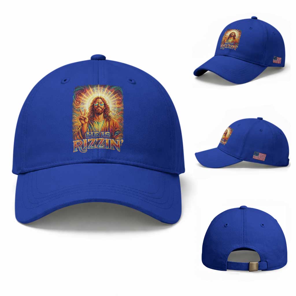Funny Christian Easter He Is Rizzin Baseball Cap Trendy Jesus Humor with Sunglasses Faith Based Meme Gift