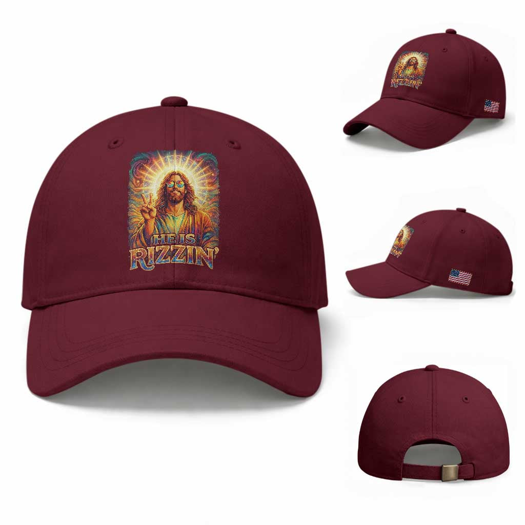 Funny Christian Easter He Is Rizzin Baseball Cap Trendy Jesus Humor with Sunglasses Faith Based Meme Gift