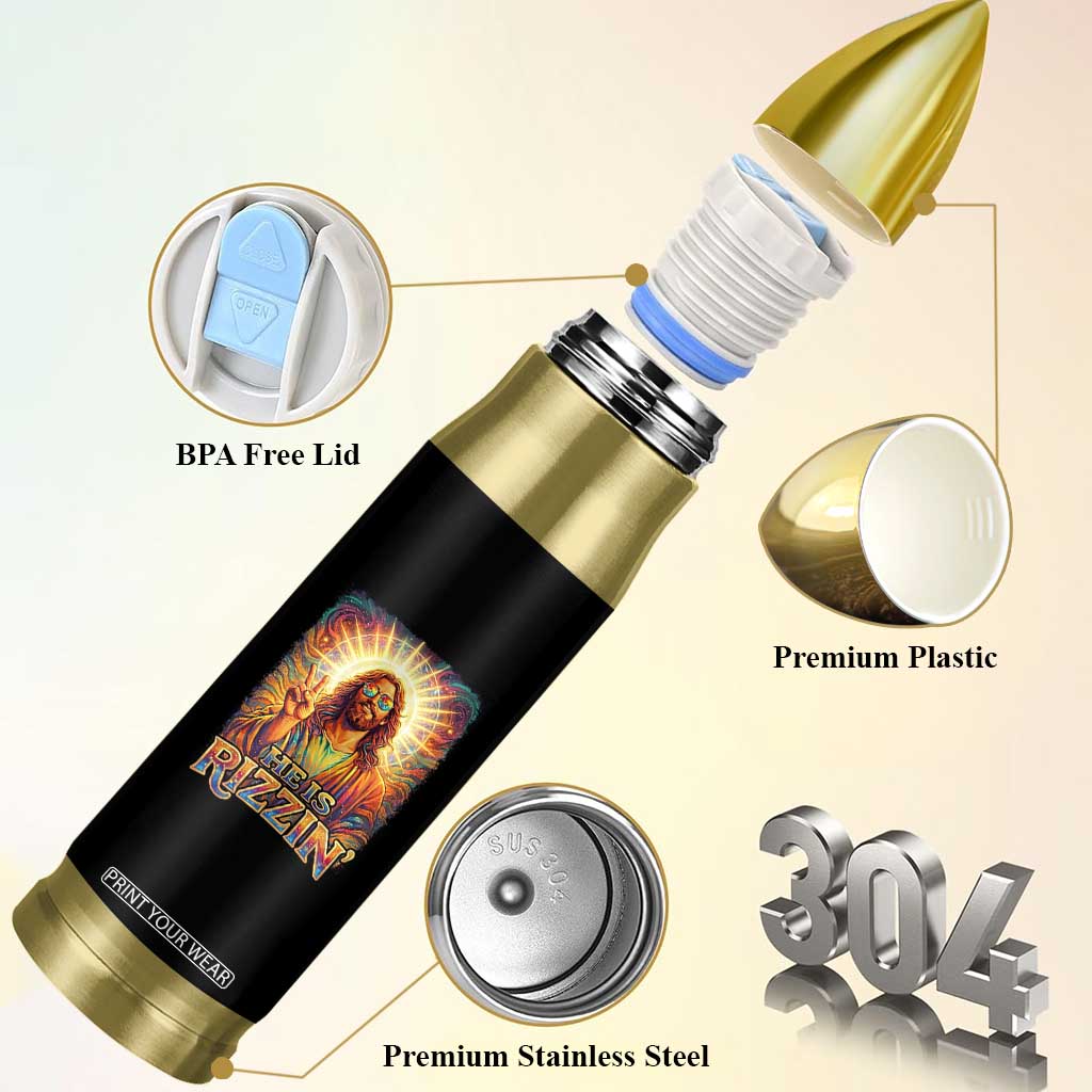 Funny Christian Easter He Is Rizzin Bullet Tumbler Trendy Jesus Humor with Sunglasses Faith Based Meme Gift TS02 Print Your Wear