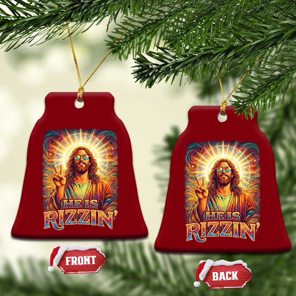 Funny Christian Easter He Is Rizzin Ceramic Ornament Trendy Jesus Humor with Sunglasses Faith Based Meme Gift TS02 Print Your Wear